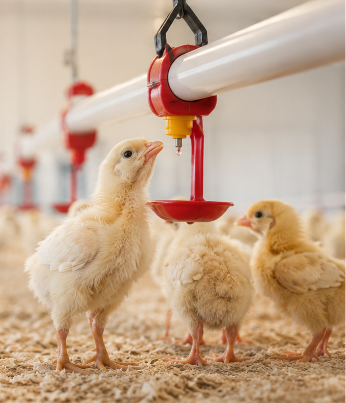 Livestock drinking from a clean waterer