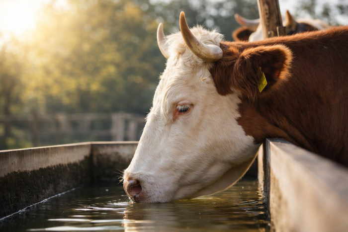 Dairy cow drinking water treated with Selectrocide chlorine dioxide for livestock water treatment