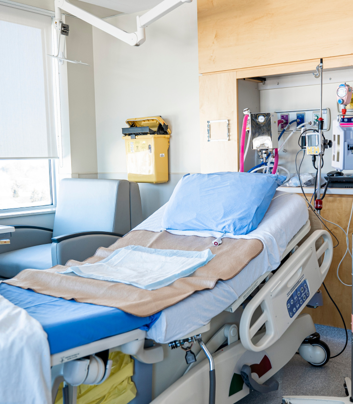 Hospital room disinfected with chlorine dioxide sanitizer for healthcare infection control.